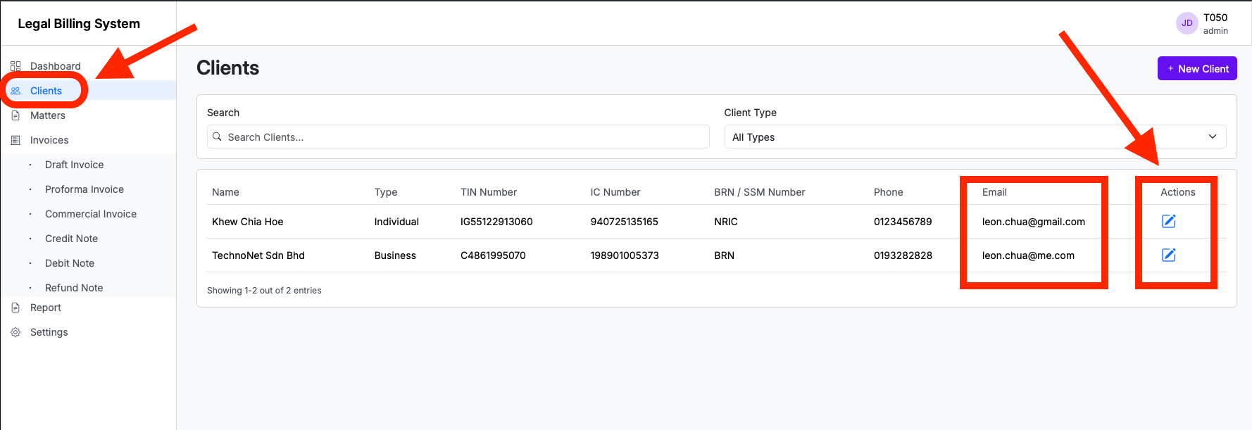 Client email notification — LexBill